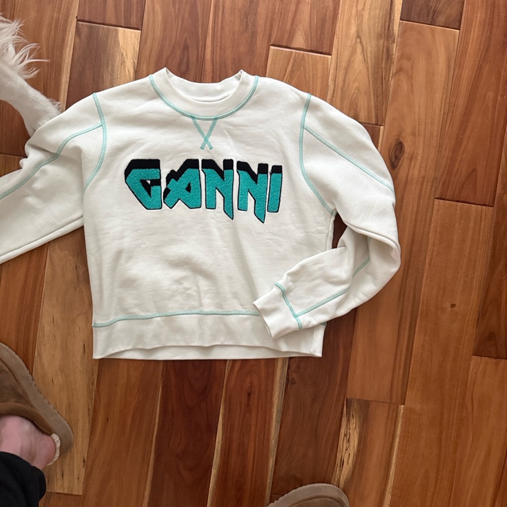 Ganni Cream and Teal Women's Sweater